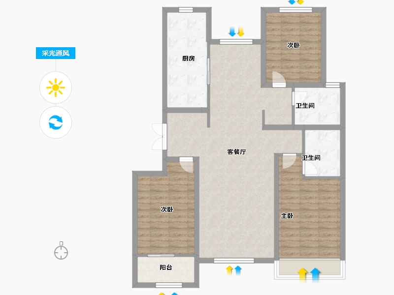 山东省-潍坊市-东方天韵韵和园-106.20-户型库-采光通风