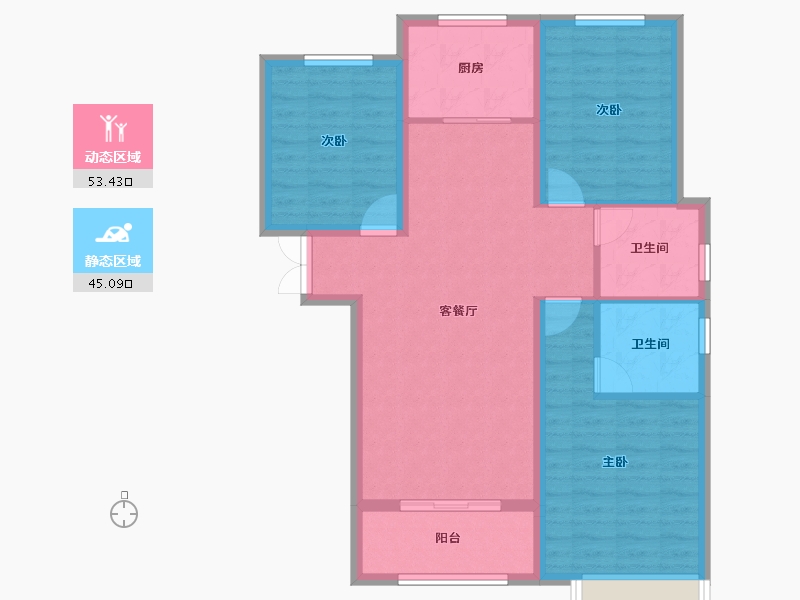 陕西省-西安市-西港碧水湾-88.51-户型库-动静分区