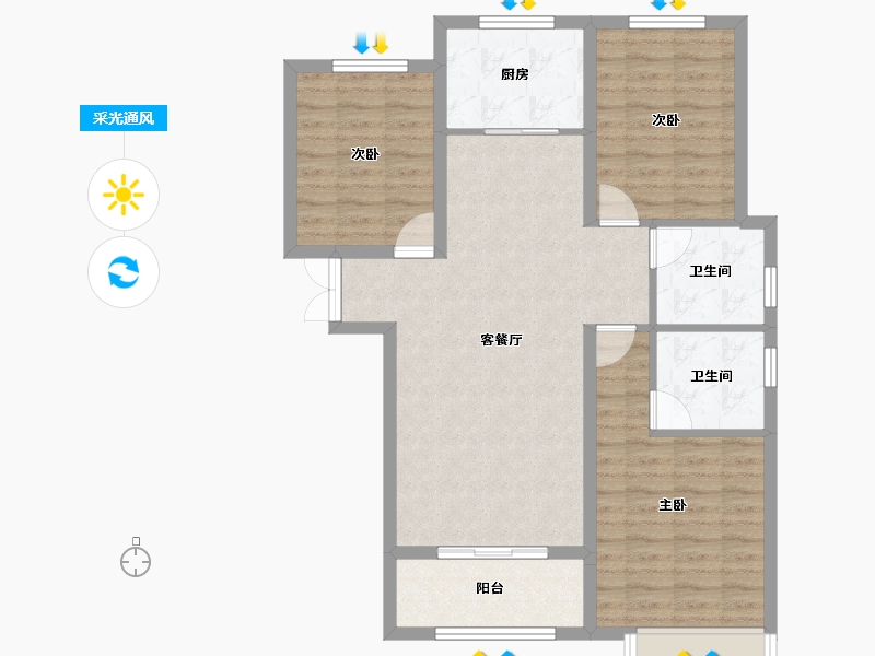 陕西省-西安市-西港碧水湾-88.51-户型库-采光通风