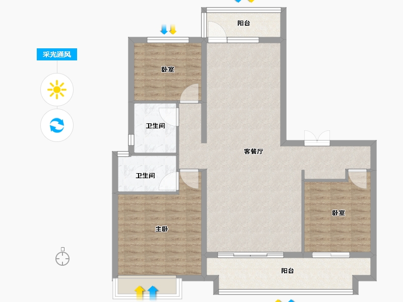 山东省-临沂市-沂州樾府-105.60-户型库-采光通风