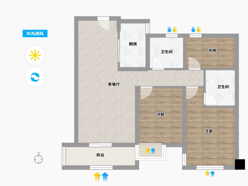 福建省-漳州市-风华雅居-74.40-户型库-采光通风