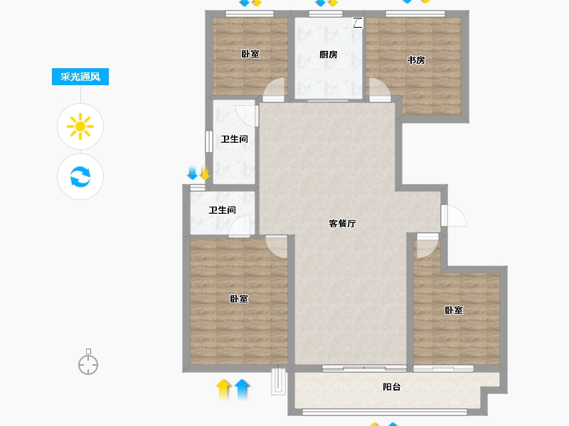 山东省-潍坊市-中梁新嘉拾光悦-119.20-户型库-采光通风