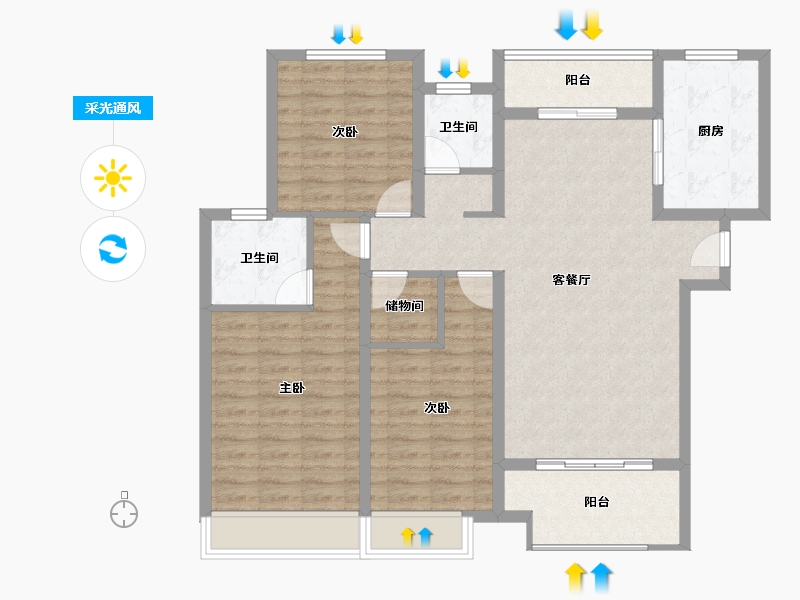 陕西省-西安市-西港碧水湾-103.64-户型库-采光通风