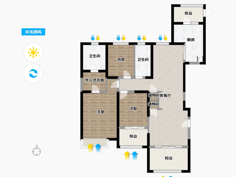 陕西省-西安市-星雨华府-128.00-户型库-采光通风