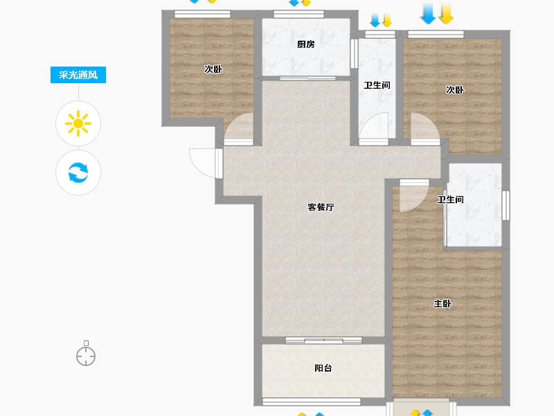 陕西省-西安市-盛唐融城-102.41-户型库-采光通风