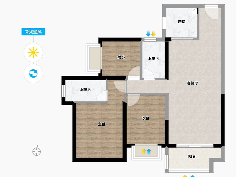 广东省-珠海市-五洲东方墅-73.69-户型库-采光通风