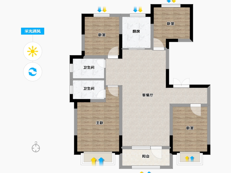 山东省-潍坊市-青岛印象春-104.00-户型库-采光通风