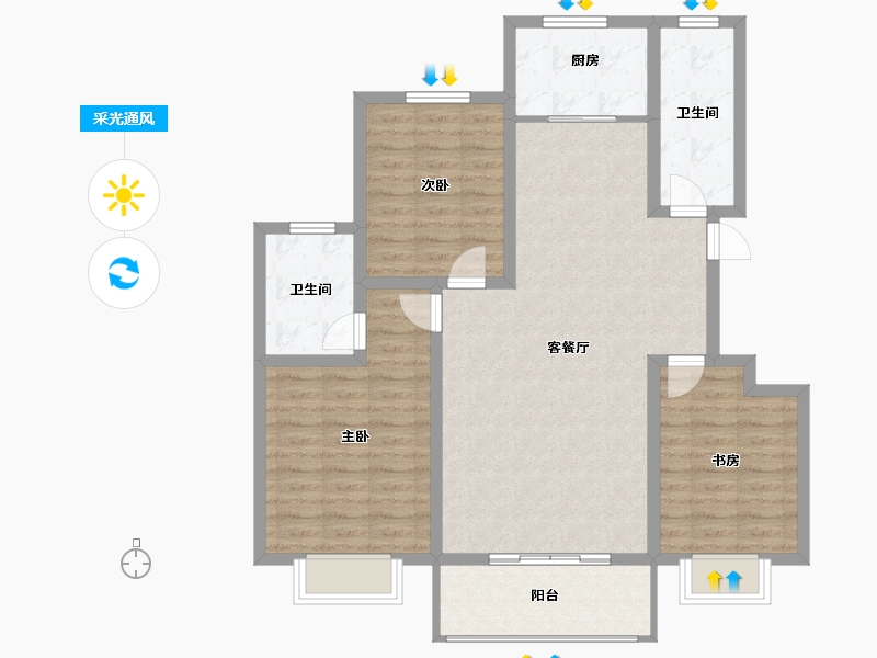 陕西省-西安市-天鹅湖-100.15-户型库-采光通风