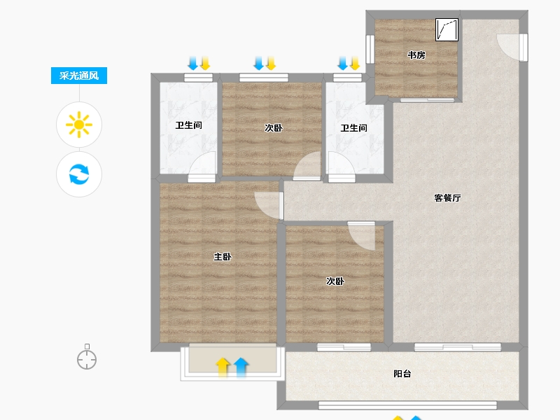 江苏省-无锡市-玫瑰公馆-90.44-户型库-采光通风