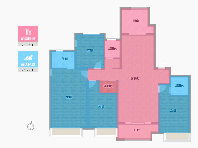 陕西省-西安市-西港碧水湾-132.22-户型库-动静分区