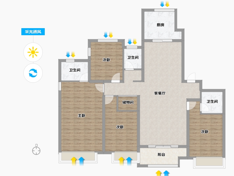 陕西省-西安市-西港碧水湾-132.22-户型库-采光通风