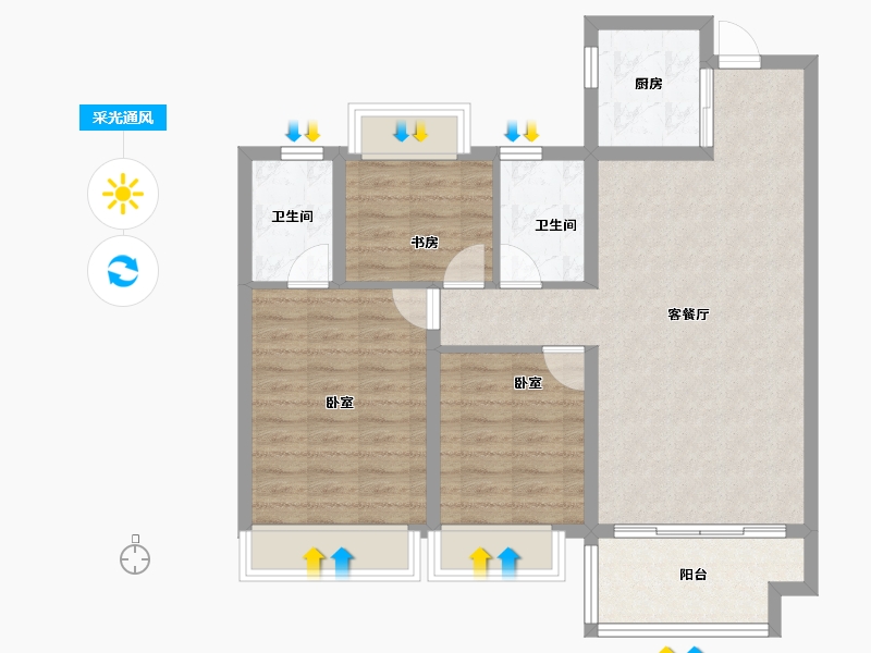 陕西省-西安市-万联锦绣翡翠湾-84.48-户型库-采光通风