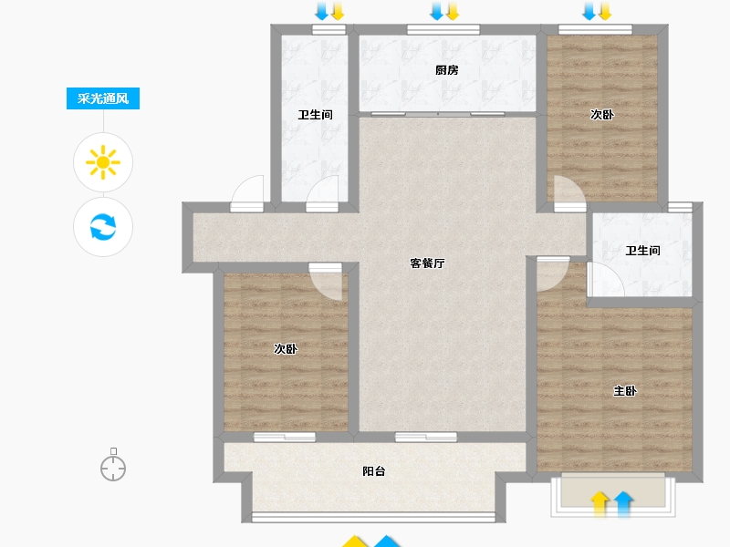 山东省-潍坊市-歌尔绿城-108.75-户型库-采光通风