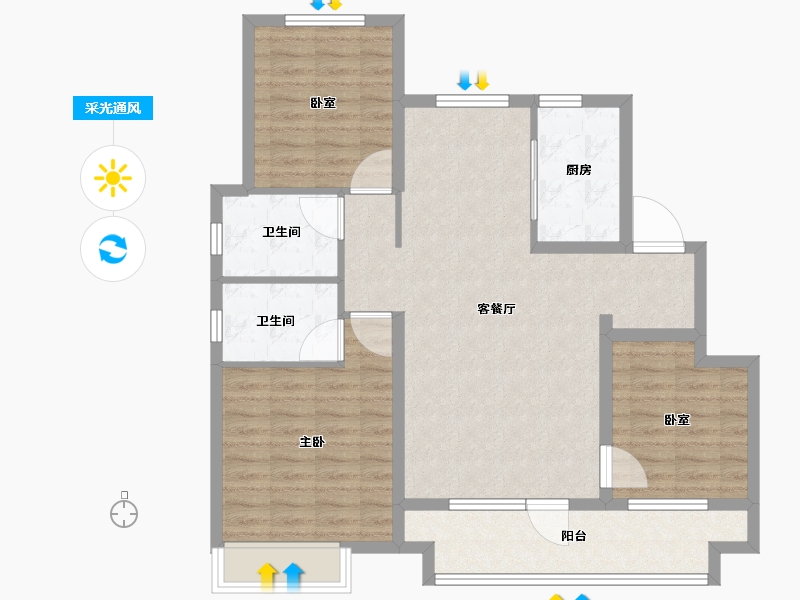 山东省-烟台市-中梁拾光里-94.41-户型库-采光通风