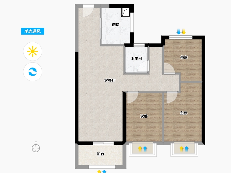 湖北省-武汉市-​万科华生柏叶新城-74.40-户型库-采光通风