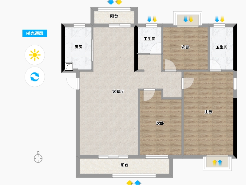 湖北省-武汉市-宝业星毓府-101.37-户型库-采光通风