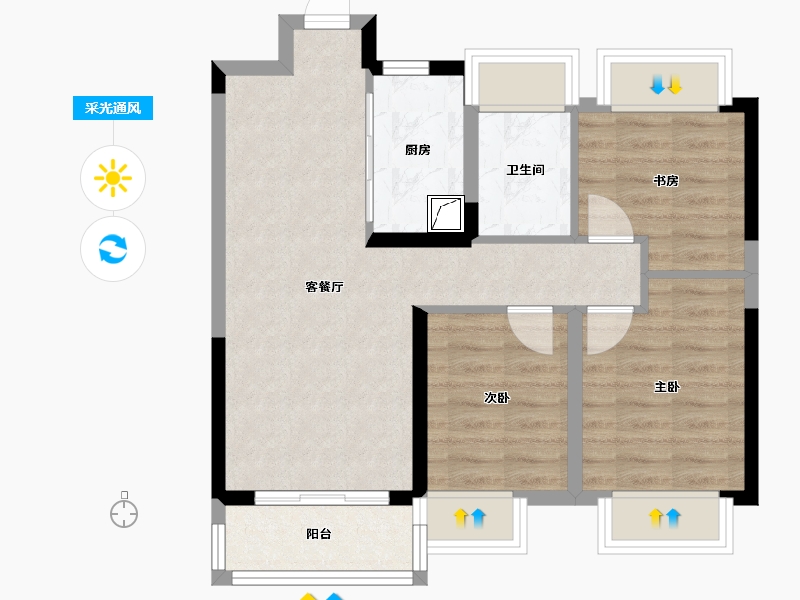 湖北省-武汉市-武汉城建·融创水韵长洲-62.62-户型库-采光通风