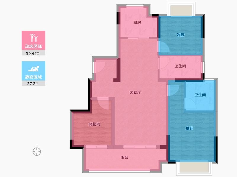 湖北省-武汉市-武汉城建·融创水韵长洲-76.93-户型库-动静分区