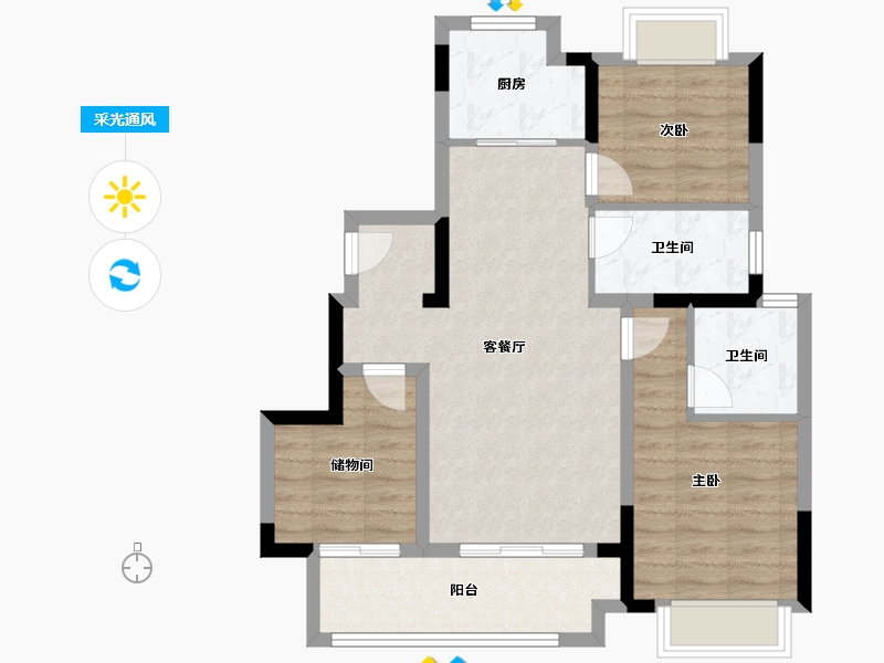 湖北省-武汉市-武汉城建·融创水韵长洲-76.93-户型库-采光通风