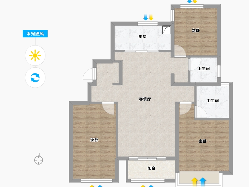 山东省-烟台市-万科翡翠长安-90.00-户型库-采光通风