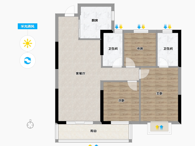 湖北省-武汉市-天纵御景湾-83.00-户型库-采光通风