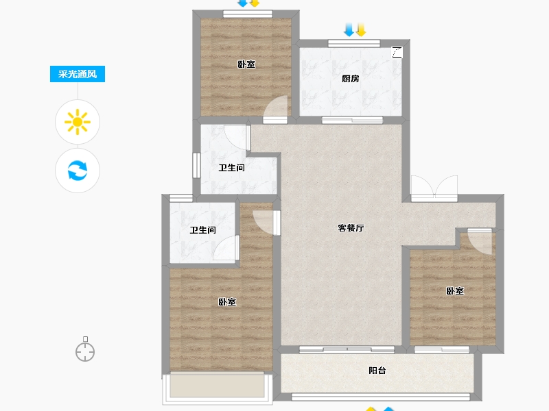 山东省-潍坊市-中梁新嘉拾光悦-88.81-户型库-采光通风