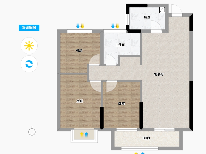 湖北省-武汉市-宝业星毓府-76.80-户型库-采光通风