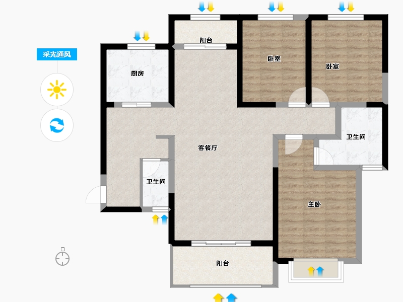 陕西省-西安市-元熙樾府-113.06-户型库-采光通风