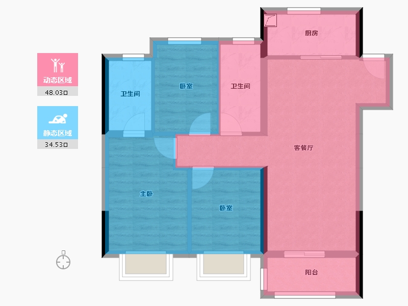 湖北省-武汉市-孔雀城航天府-73.64-户型库-动静分区