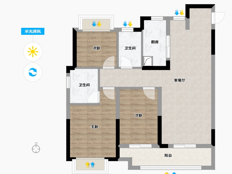 湖北省-武汉市-武汉城建·融创水韵长洲-78.96-户型库-采光通风