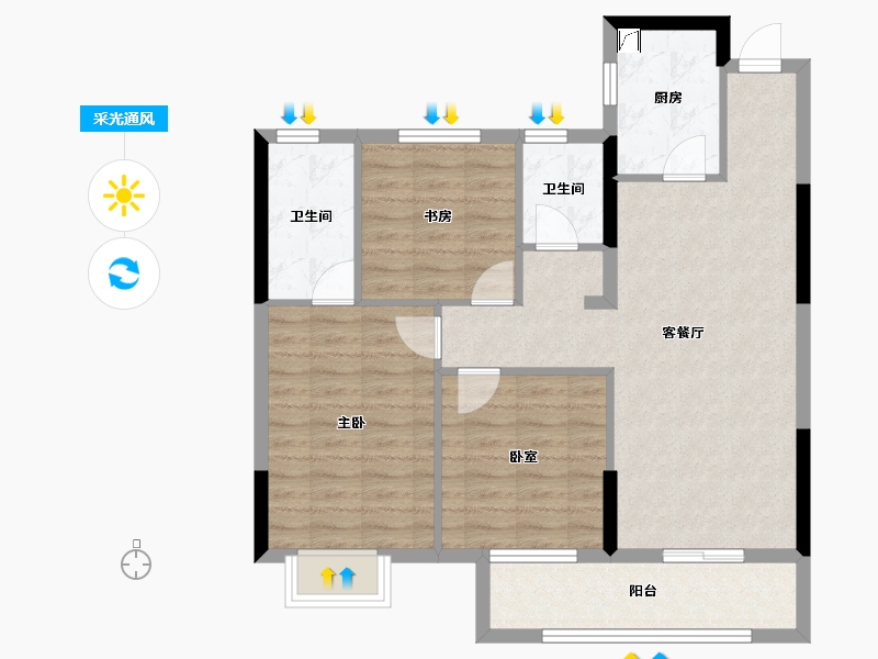 湖北省-武汉市-宝业星毓府-84.31-户型库-采光通风