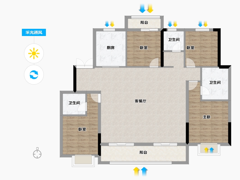 湖南省-长沙市-澳海望洲府-135.15-户型库-采光通风