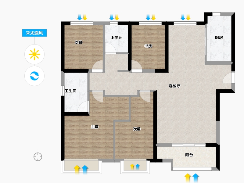 陕西省-西安市-当代境MOMΛ-108.96-户型库-采光通风