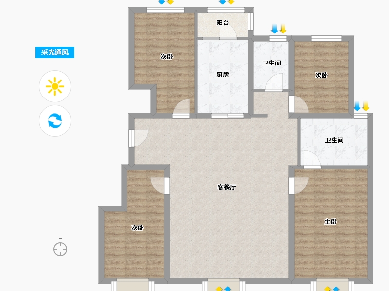 陕西省-咸阳市-龙湖天璞-117.30-户型库-采光通风