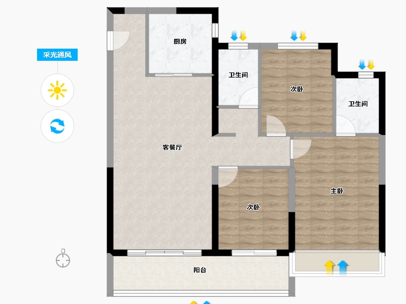 陕西省-西安市-招商央畔-96.67-户型库-采光通风