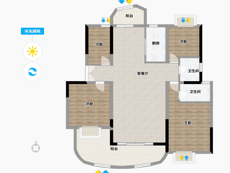 云南省-西双版纳傣族自治州-曼城-128.00-户型库-采光通风