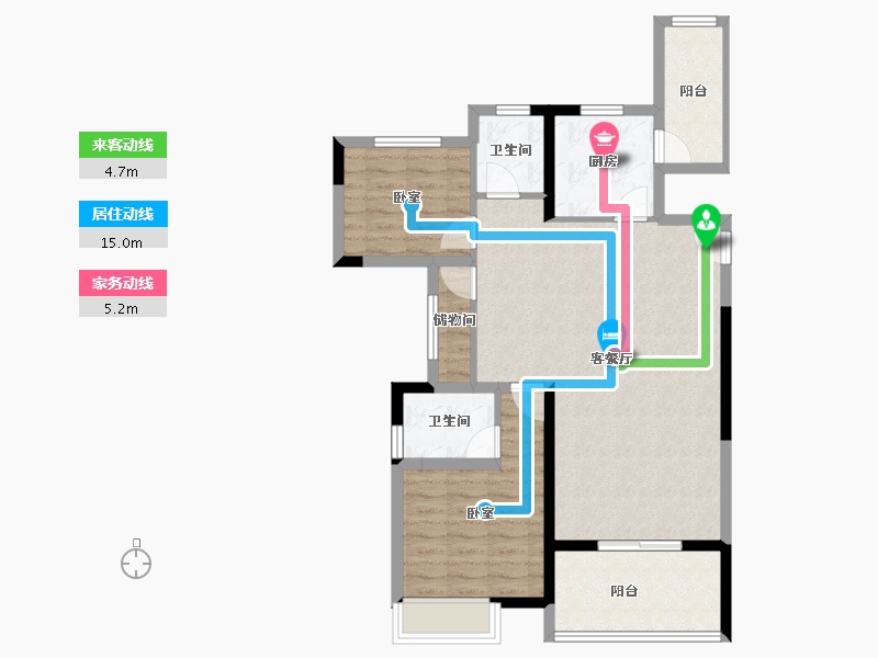 陕西省-西安市-大兴九臻-85.83-户型库-动静线