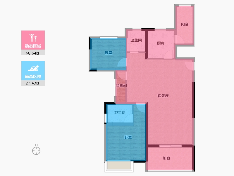 陕西省-西安市-大兴九臻-85.83-户型库-动静分区