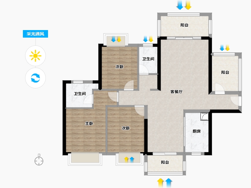 广东省-湛江市-申蓝宝邸-107.00-户型库-采光通风