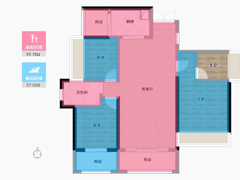 湖南省-长沙市-长兴尚学城-85.50-户型库-动静分区