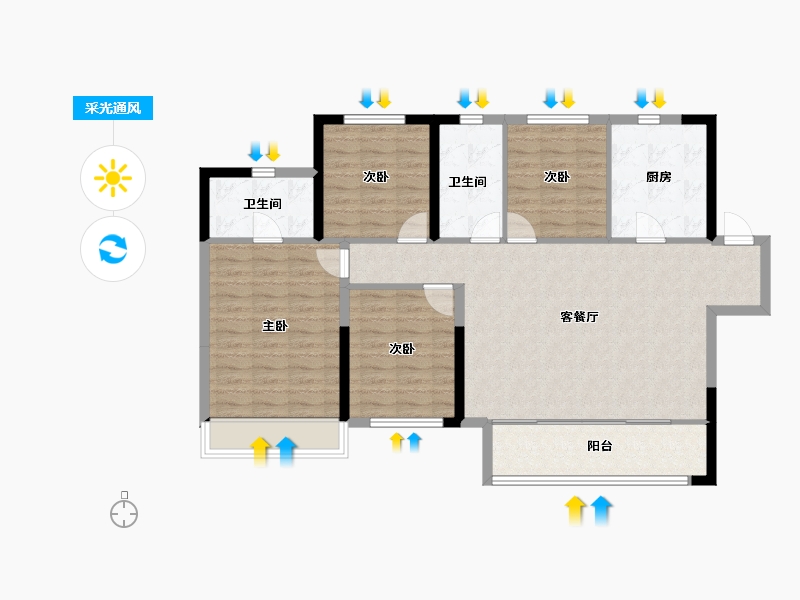 陕西省-西安市-绿地国港新里城-106.96-户型库-采光通风