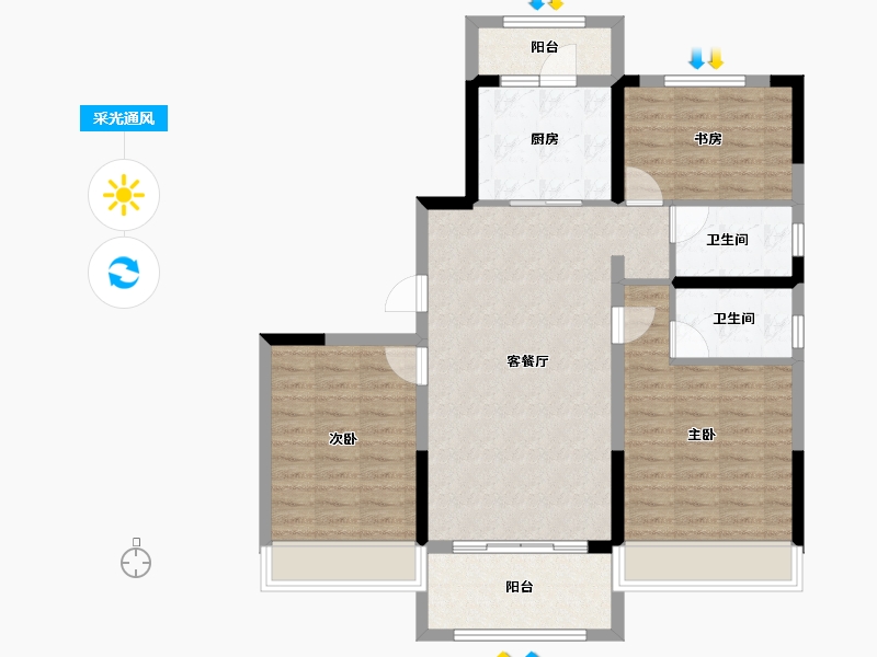 陕西省-西安市-西安碧桂园阅江府-93.06-户型库-采光通风