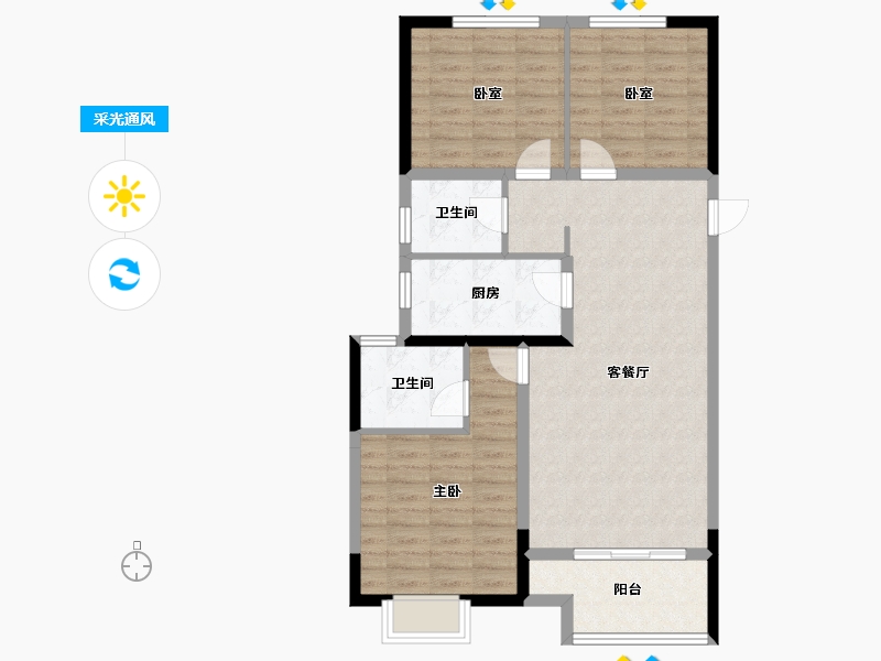 河南省-郑州市-绿都澜湾椿园-86.40-户型库-采光通风