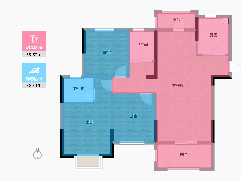 湖南省-长沙市-宇业东方红郡-83.85-户型库-动静分区