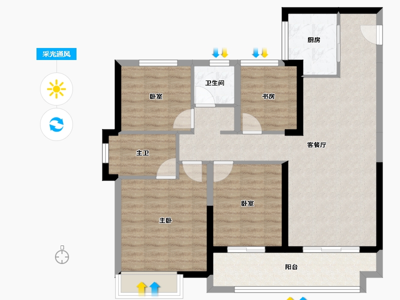 湖南省-长沙市-星都汇-90.79-户型库-采光通风