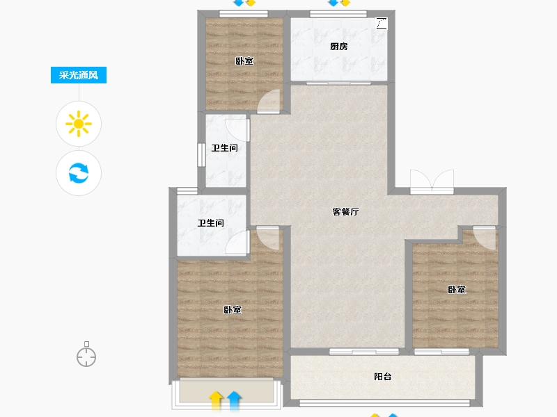 山东省-潍坊市-中梁新嘉拾光悦-103.20-户型库-采光通风