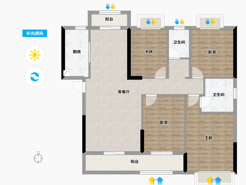 湖北省-武汉市-宝业星毓府-109.70-户型库-采光通风