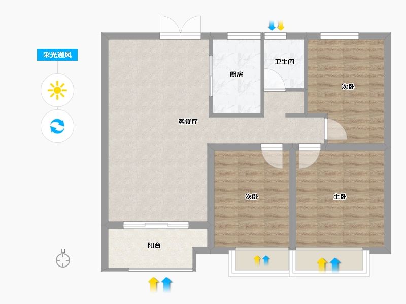 陕西省-西安市-西港碧水湾-76.06-户型库-采光通风