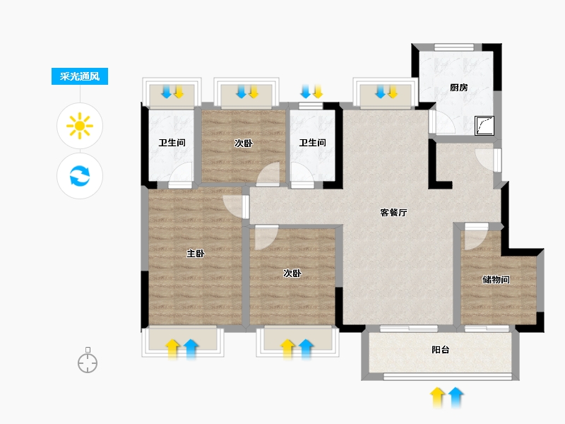 湖北省-武汉市-武汉城建·融创水韵长洲-93.90-户型库-采光通风