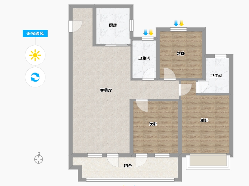 山东省-潍坊市-中梁龙玺台-93.60-户型库-采光通风